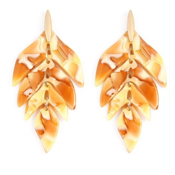 January Summer Jewelry - Mustard Good Leaf Resin Linked Earrings